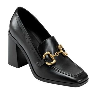 Marc Fisher Harlae Black Square Toe Slip-On Loafer Heels - Size 8M